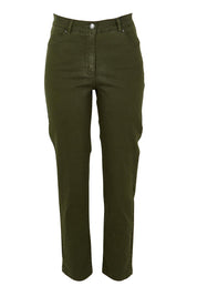 Product shot of the Slim Miracle Denim Jeans in colour Khaki (Green), from the front