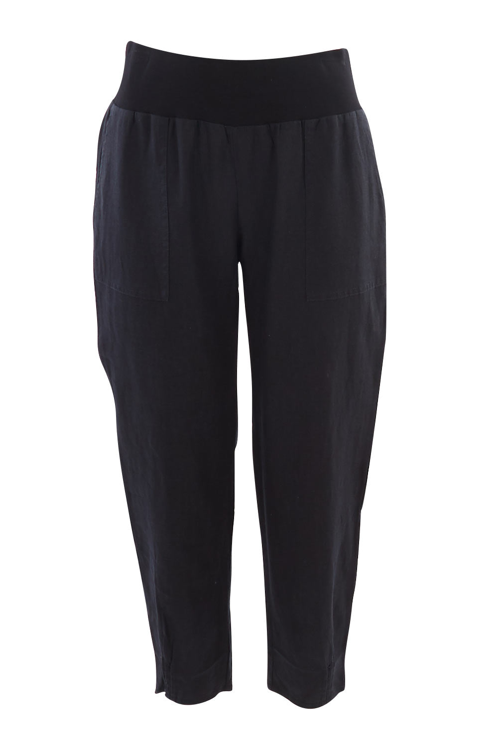 Product shot of the Pull On Linen Pant in colour Black (Black), from the front