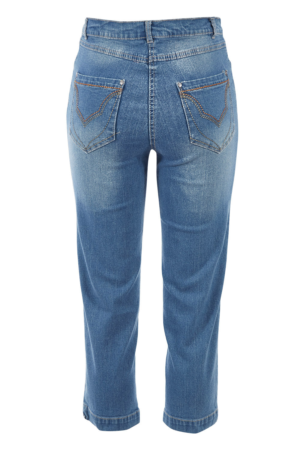 Product shot of the Cropped Miracle Jean in colour Bleached (Blue), from the back
