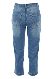 Product shot of the Cropped Miracle Jean in colour Bleached (Blue), from the back