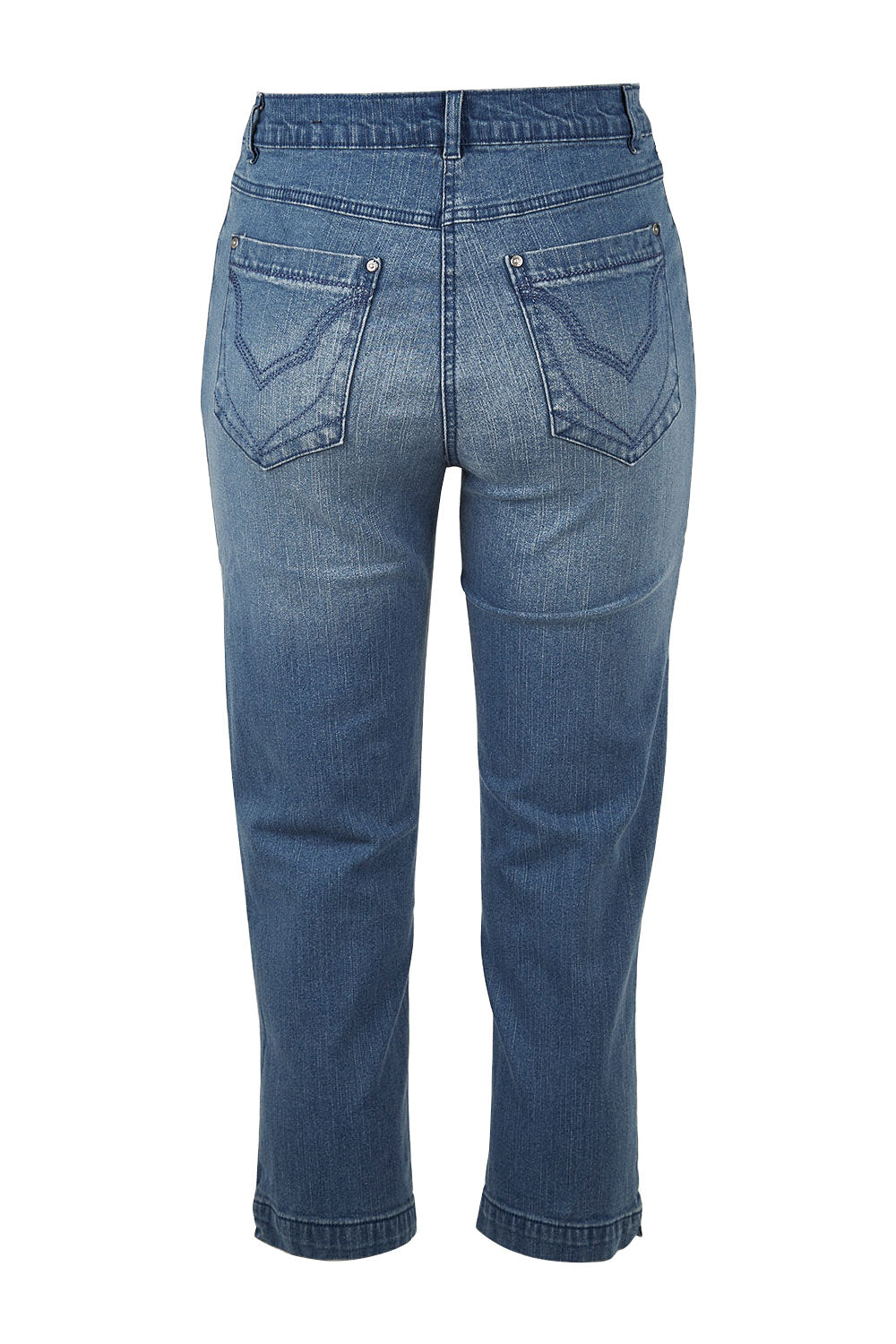 Product shot of the Cropped Miracle Jean in colour Washdenim (Blue), from the back