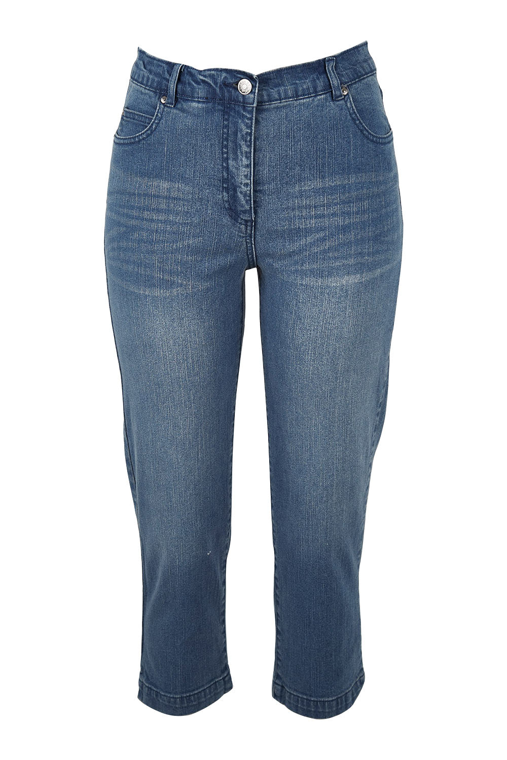 Product shot of the Cropped Miracle Jean in colour Washdenim (Blue), from the front