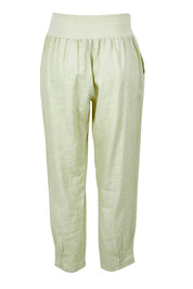 Product shot of the Pull On Linen Pant in colour Celery (Green), from the back