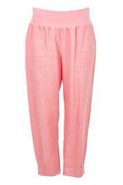 Product shot of the Pull On Linen Pant in colour Coral (Pink), from the front