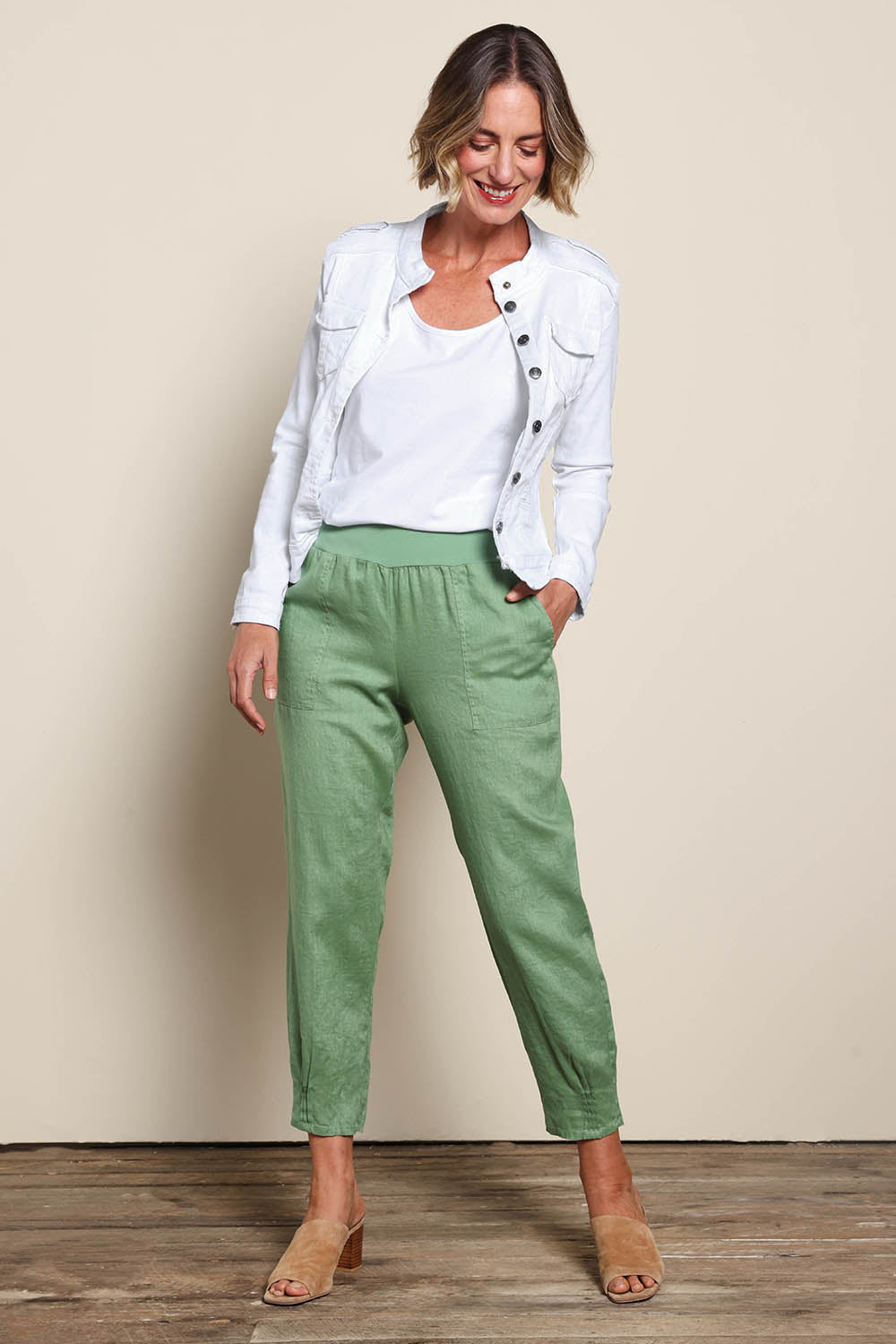 Pull On Linen Pant - Fern