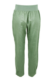Product shot of the Pull On Linen Pant - Fern in colour Fern, from the back