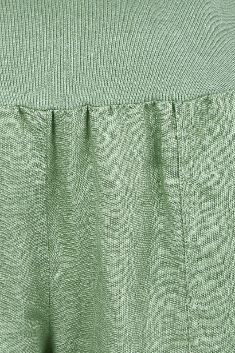 Product shot of the Pull On Linen Pant - Fern in colour Fern, showing detail