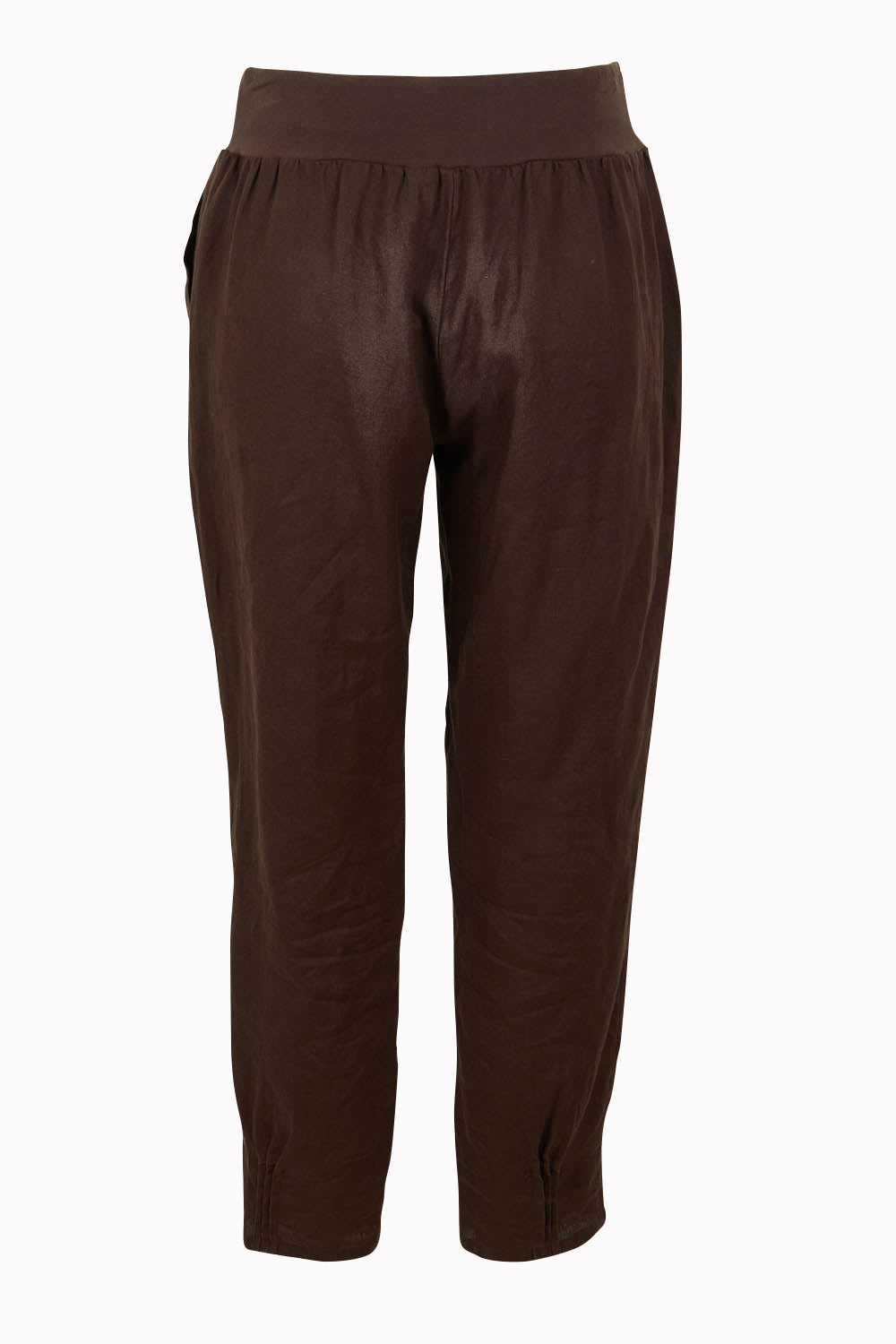 Product shot of the Pull On Linen Pant in colour Koko, from the back