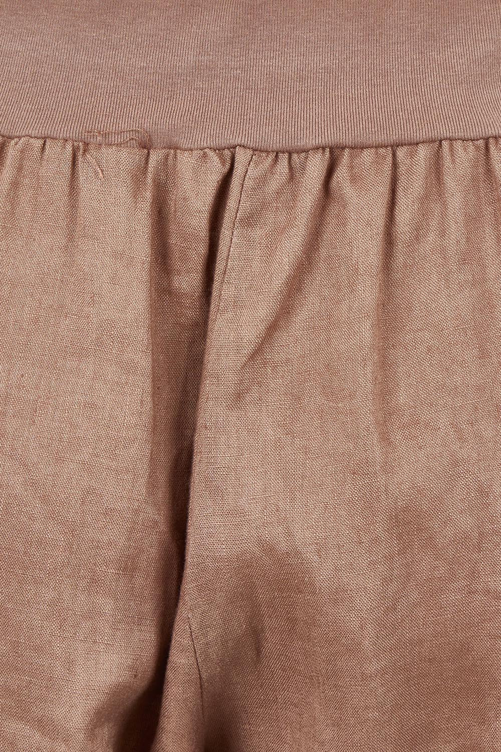 Product shot of the Pull On Linen Pant - Mocha in colour Mocha, showing detail
