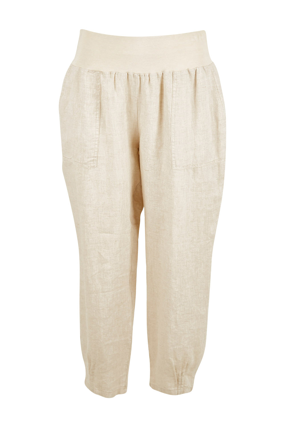 Product shot of the Pull On Linen Pant in colour Natural, from the front