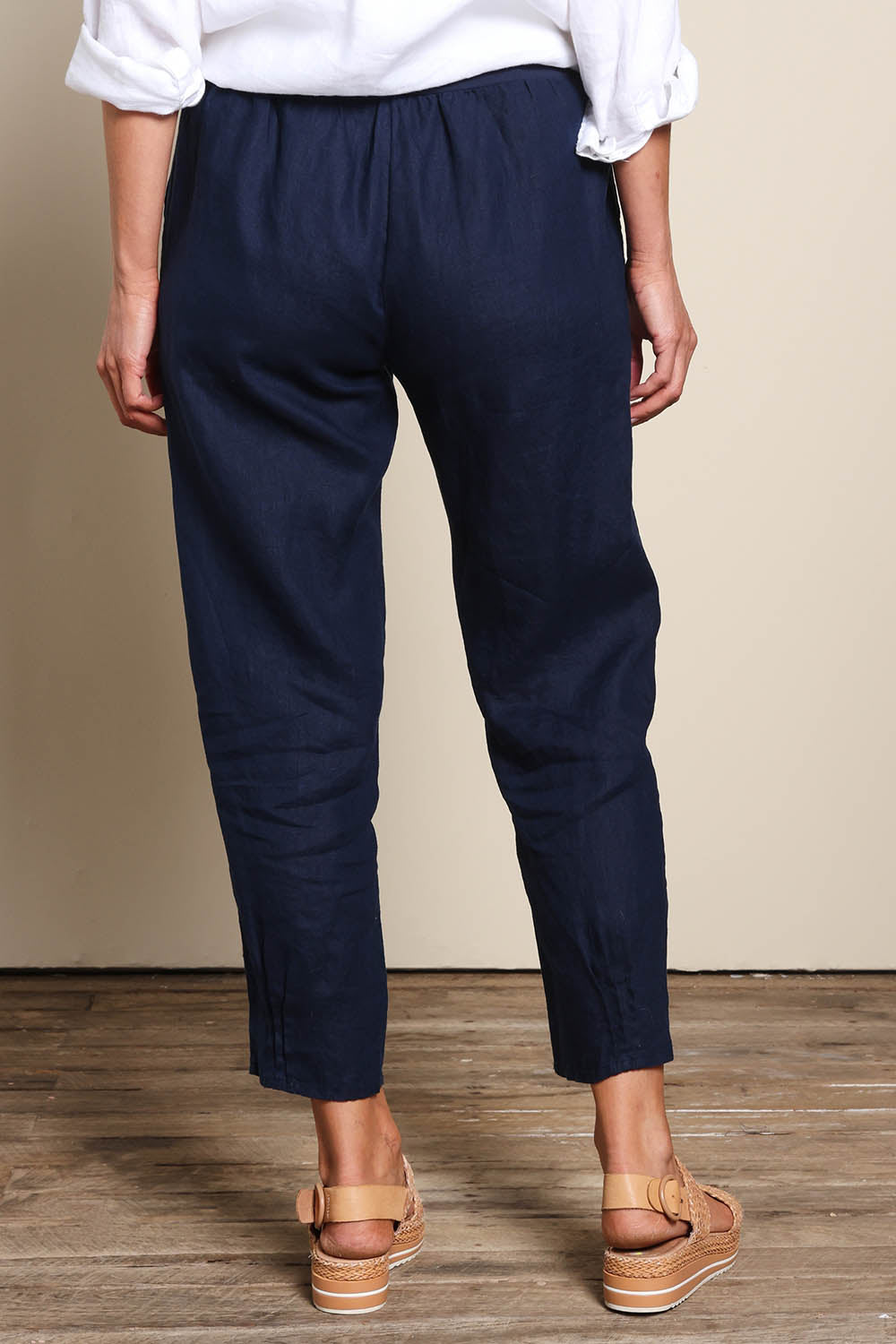 Pull On Linen Pant - Navy