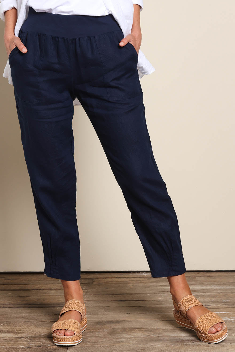 Pull On Linen Pant - Navy