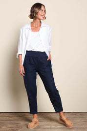 Pull On Linen Pant - Navy