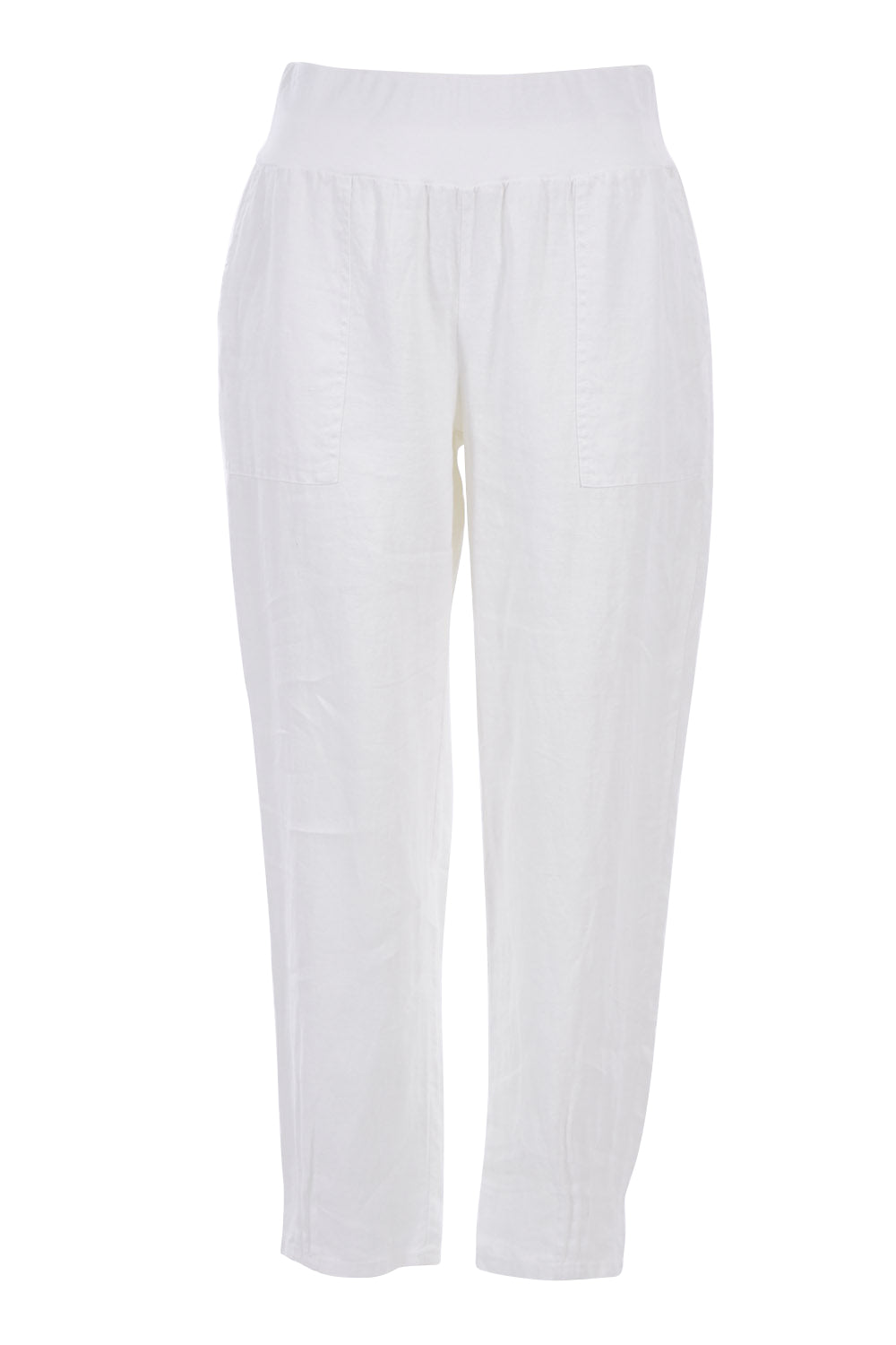 Product shot of the Pull On Linen Pant in colour White (White), from the front