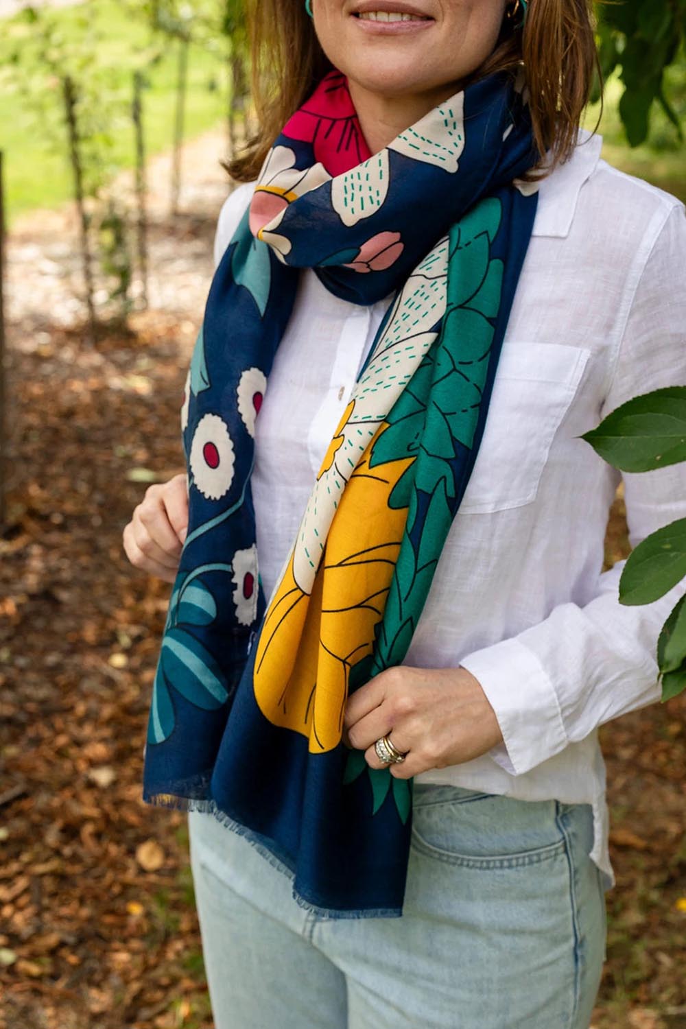 Bella Botanical Scarf – Navy