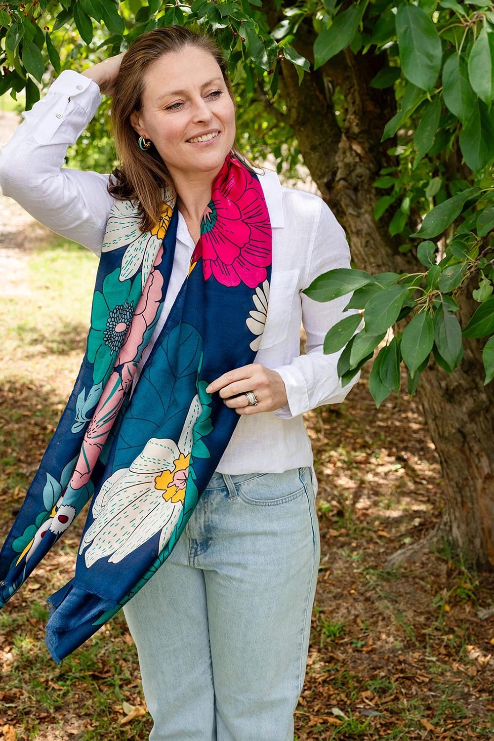 Bella Botanical Scarf – Navy