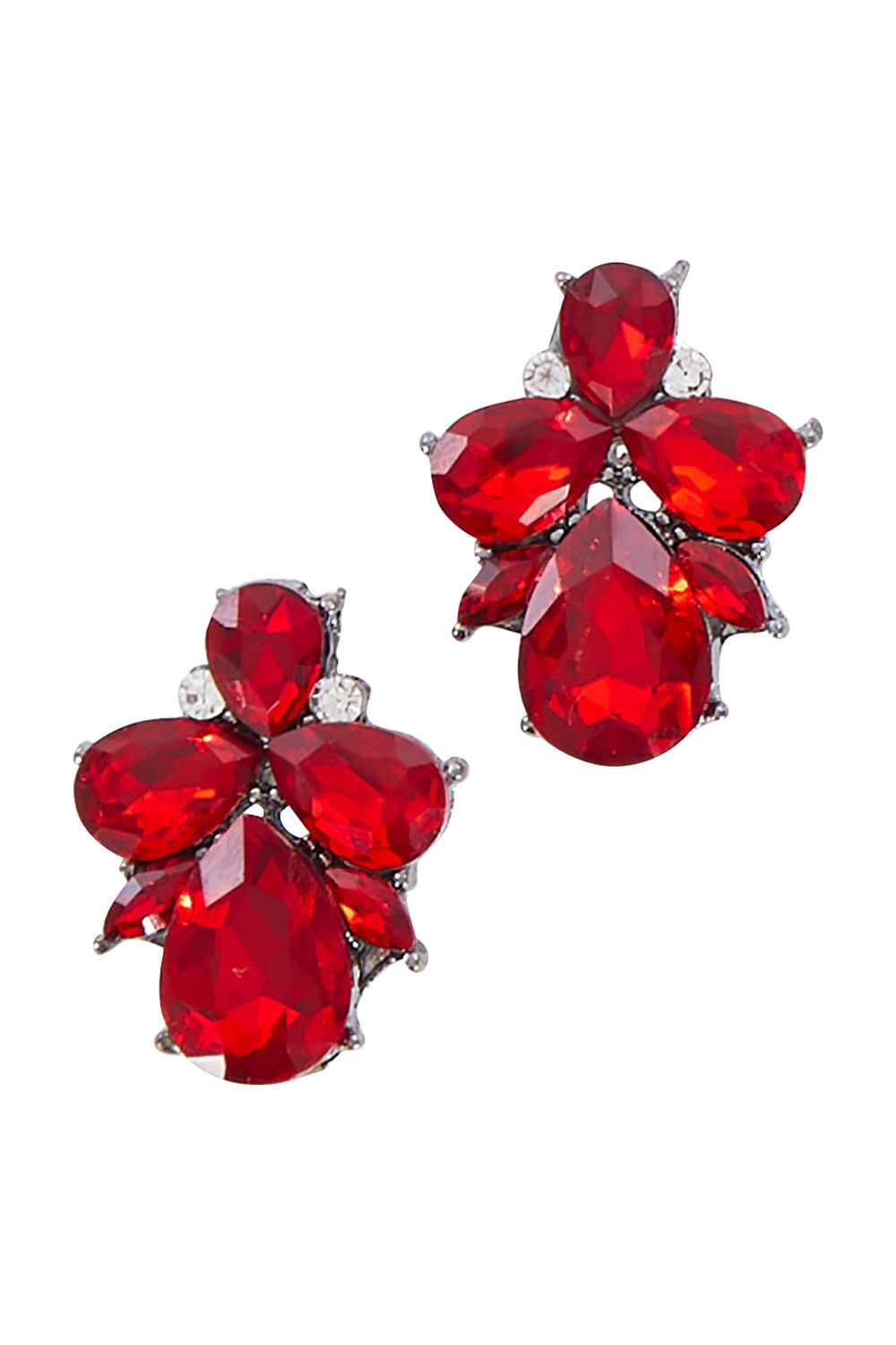 Product shot of the Small Bling Earrings in colour Red (Red), from the front