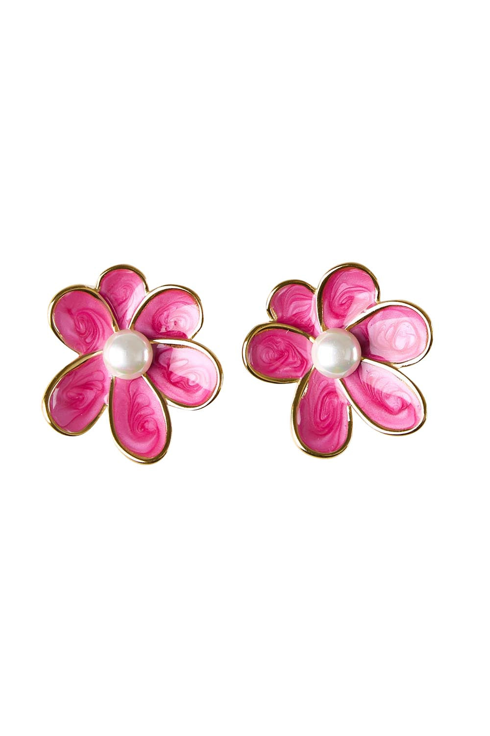 Product shot of the Bronte Flower Stud Earring - Darkpink in colour Darkpink, from the front