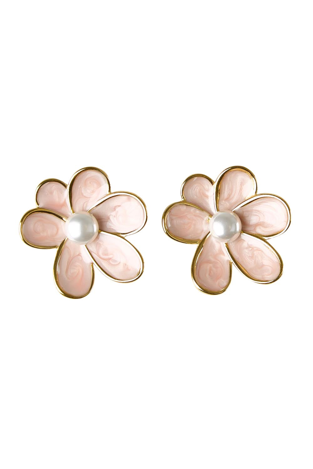 Product shot of the Bronte Flower Stud Earring - Lightpink in colour Lightpink, from the front