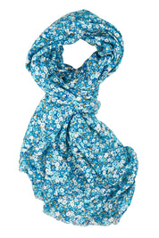 Product shot of the Cass Daisy Lightweight Scarf in colour Bluedaisy (Blue), from the front