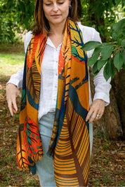 Chloe Abstract Forest Scarf – Mustard