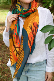 Chloe Abstract Forest Scarf – Mustard