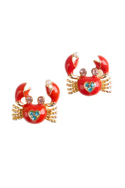 Crab Crystal Earring - Red