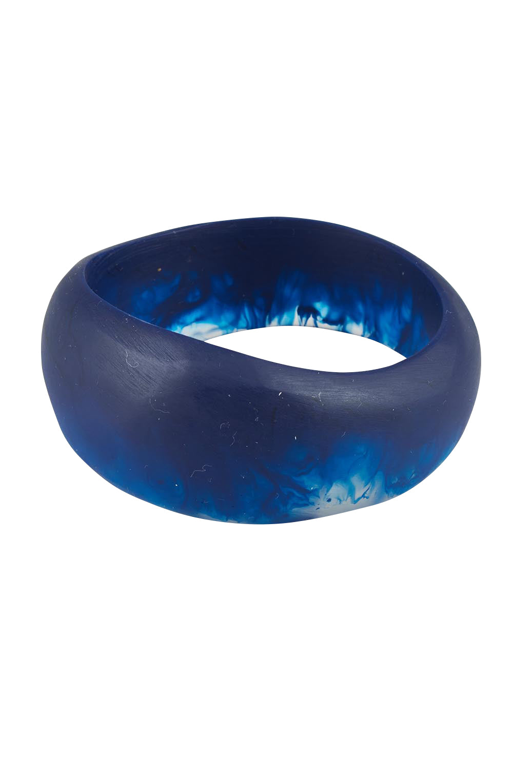 Product shot of the Resin Stacking Cuff Bangle in colour Cobalt (Blue), from the front