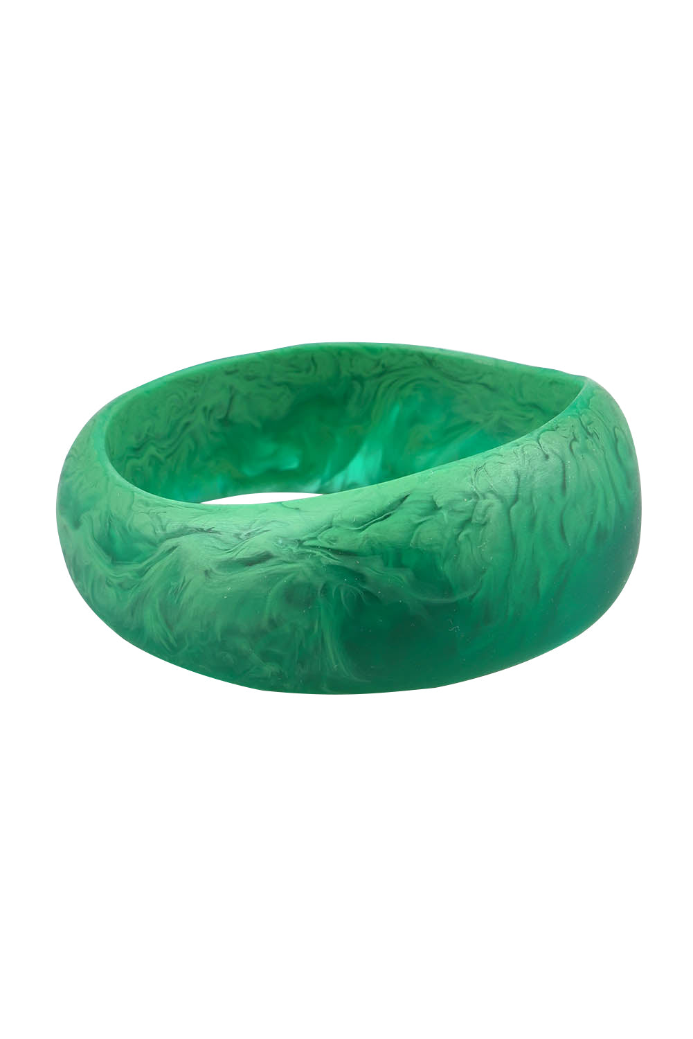 Product shot of the Resin Stacking Cuff Bangle in colour Green (Green), from the front