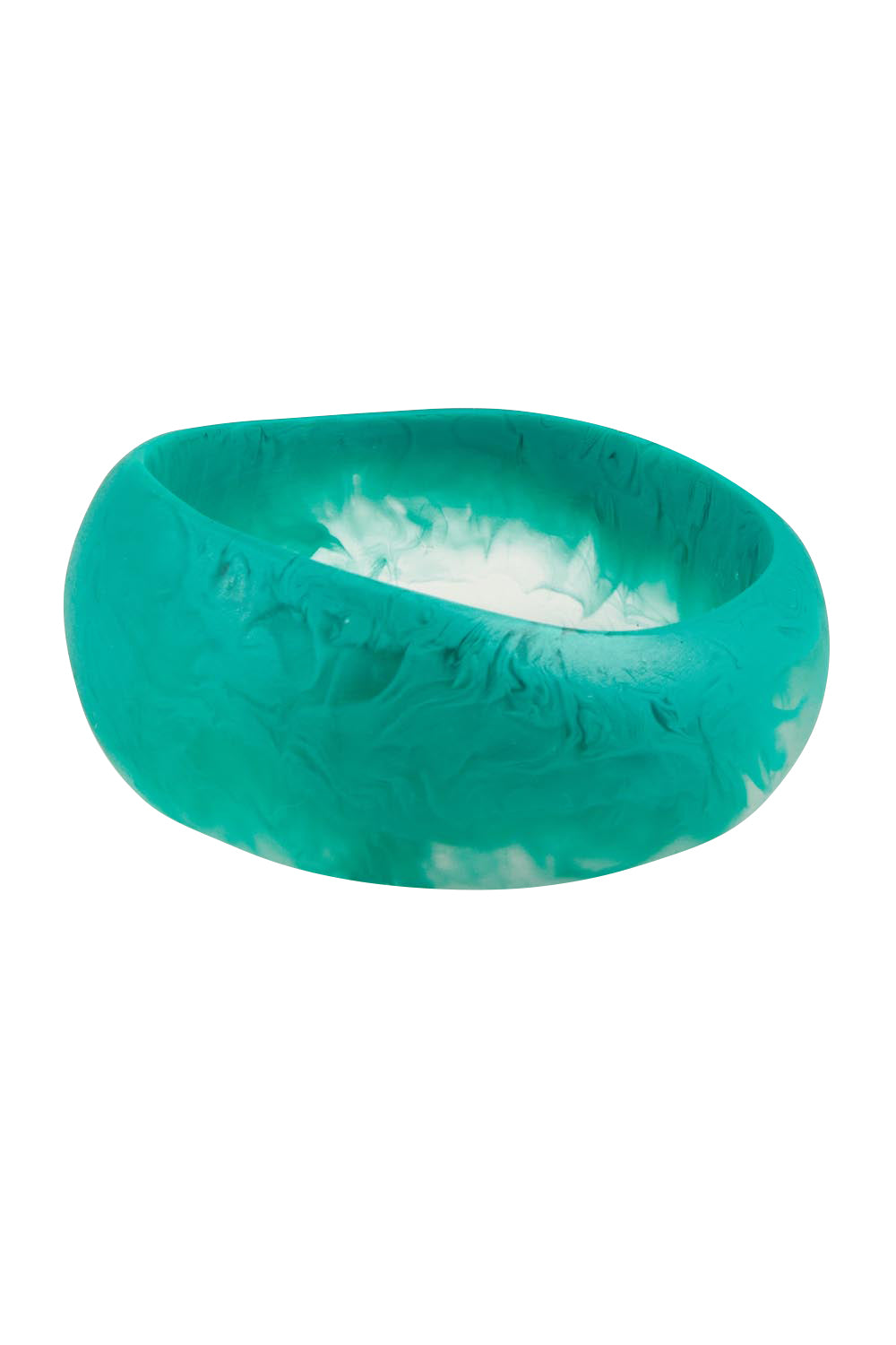 Product shot of the Resin Stacking Cuff Bangle in colour Teal (Green), from the front