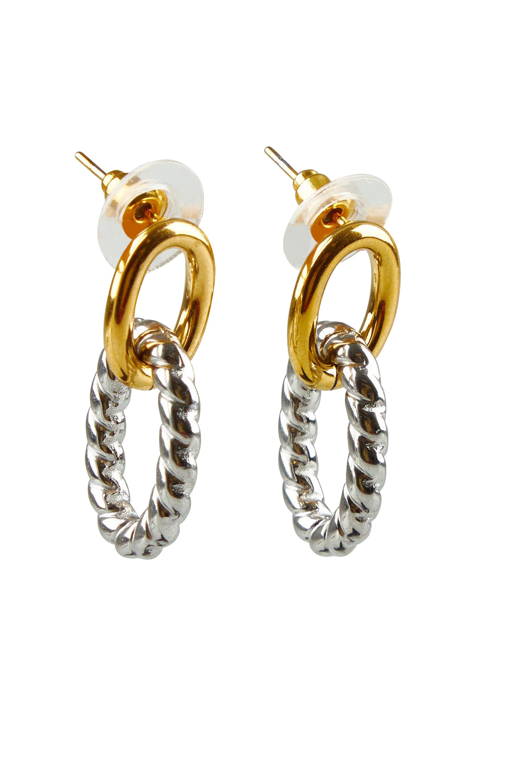 Product shot of the Didi Drop Dual Metallic Earring in colour Goldsilver (Metallics), from the front
