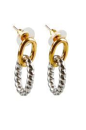 Product shot of the Didi Drop Dual Metallic Earring in colour Goldsilver (Metallics), from the front