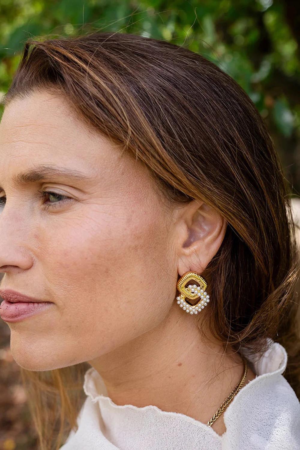 Eliza Pearl Square Chain Earring - Goldpearl