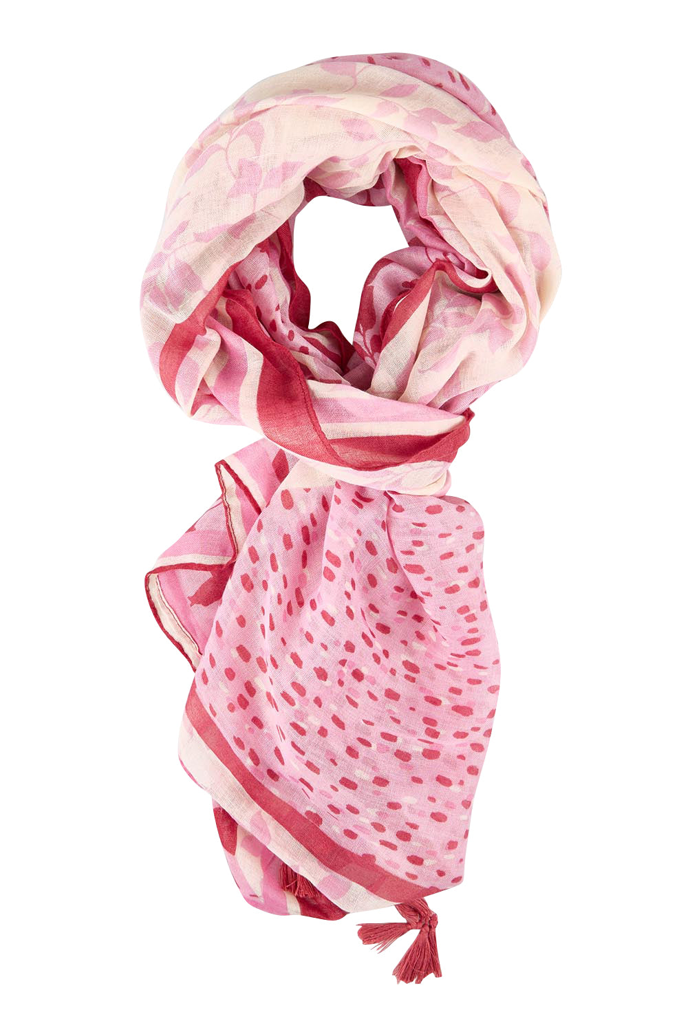 Product shot of the Erin Floral Lightweight Scarf - Pinkred in colour Pinkred, from the front