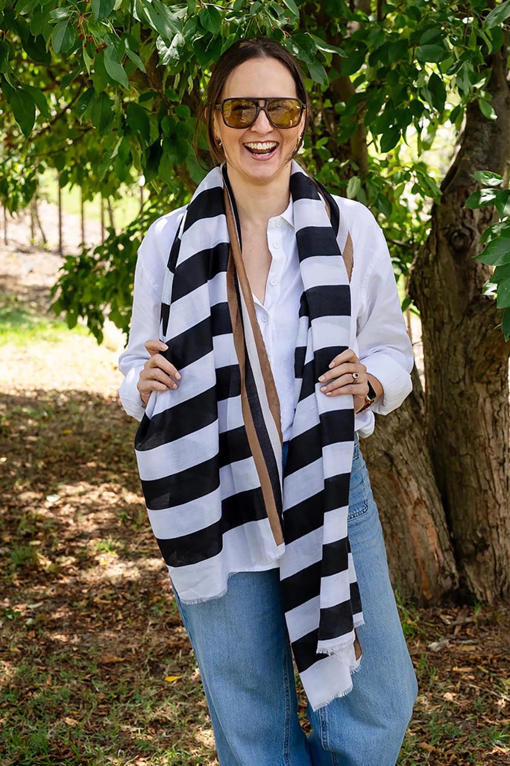 Fiona Stripe Scarf – Black