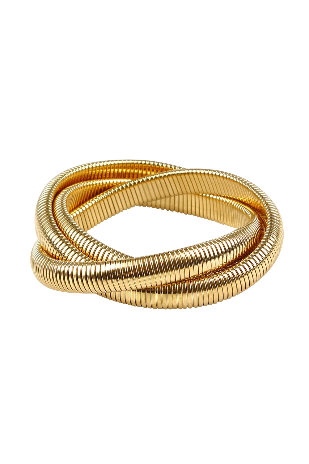 Product shot of the Flex Snake Chain Stretch Bracelet in colour Gold (Metallics), from the front