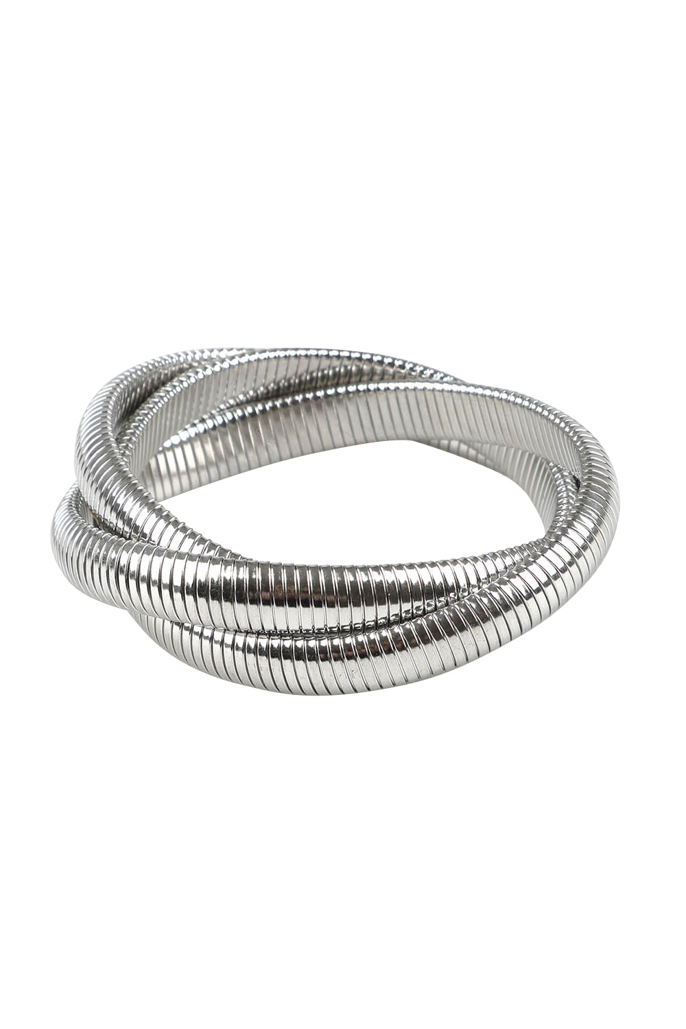 Product shot of the Flex Snake Chain Stretch Bracelet in colour Silver (Metallics), from the front