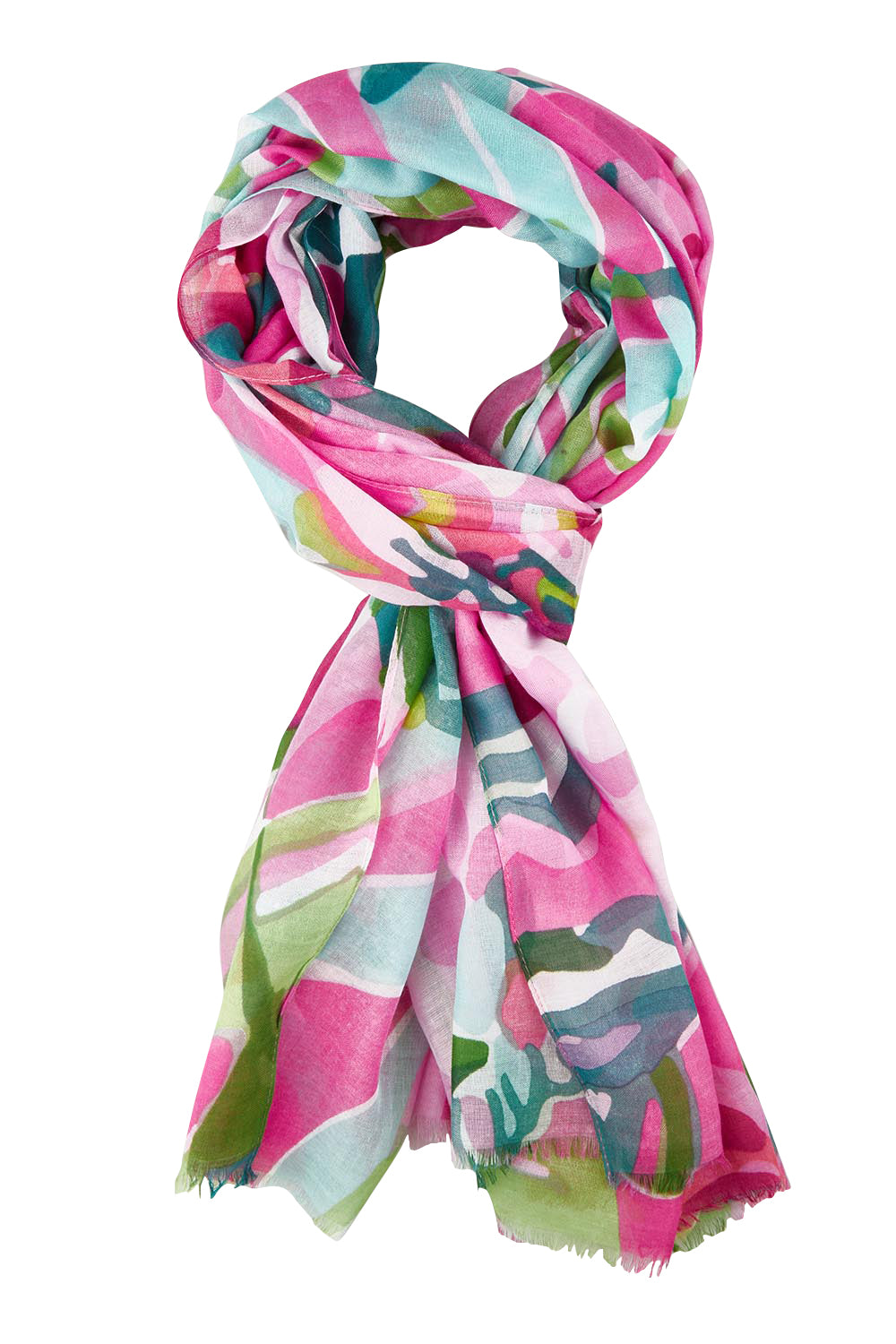Product shot of the Florence Abstract Lightweight Scarf in colour Pinkabstra, from the front