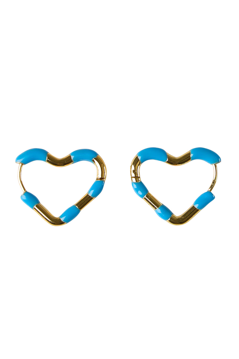 Product shot of the Hannah Heart Hoop Earring - Blue in colour Blue, from the front