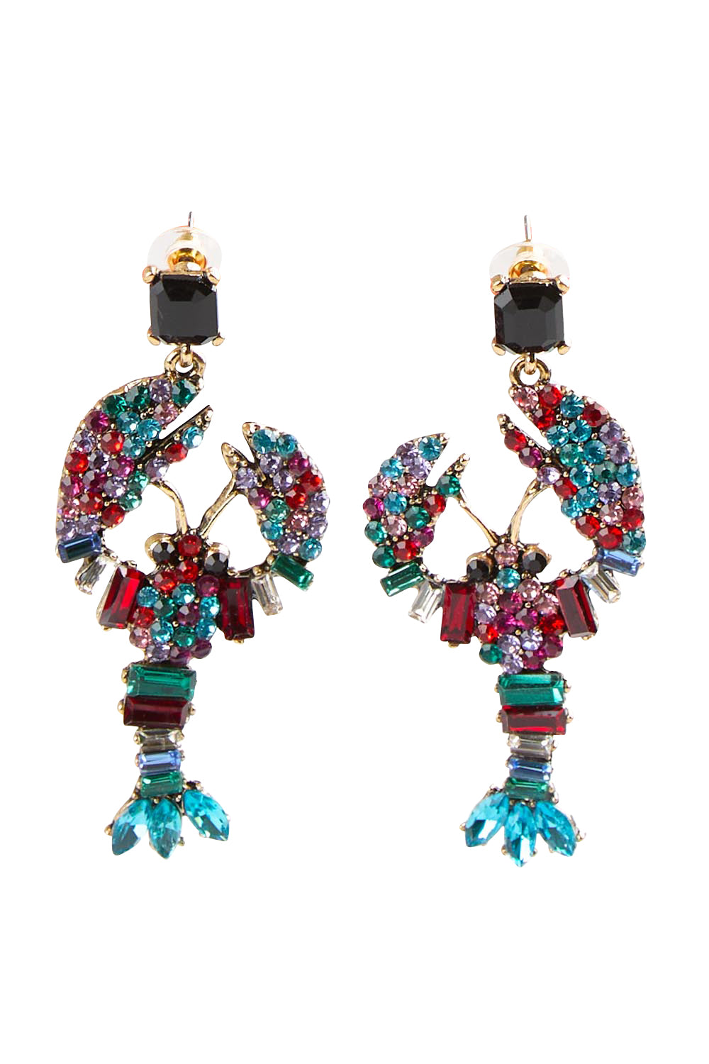 Lobster Crystal Earrings - Navyredteal