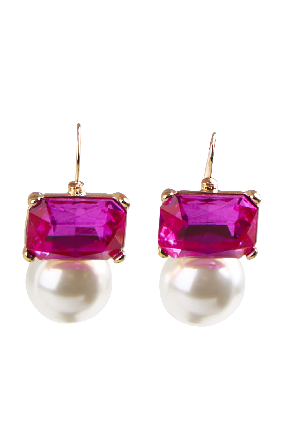 Maggie Crystal Faux Pearl Earring - Brightpink