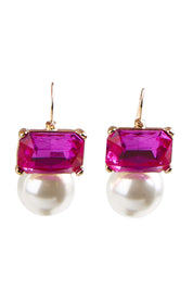 Maggie Crystal Faux Pearl Earring - Brightpink
