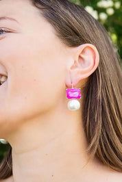 Maggie Crystal Faux Pearl Earring - Brightpink