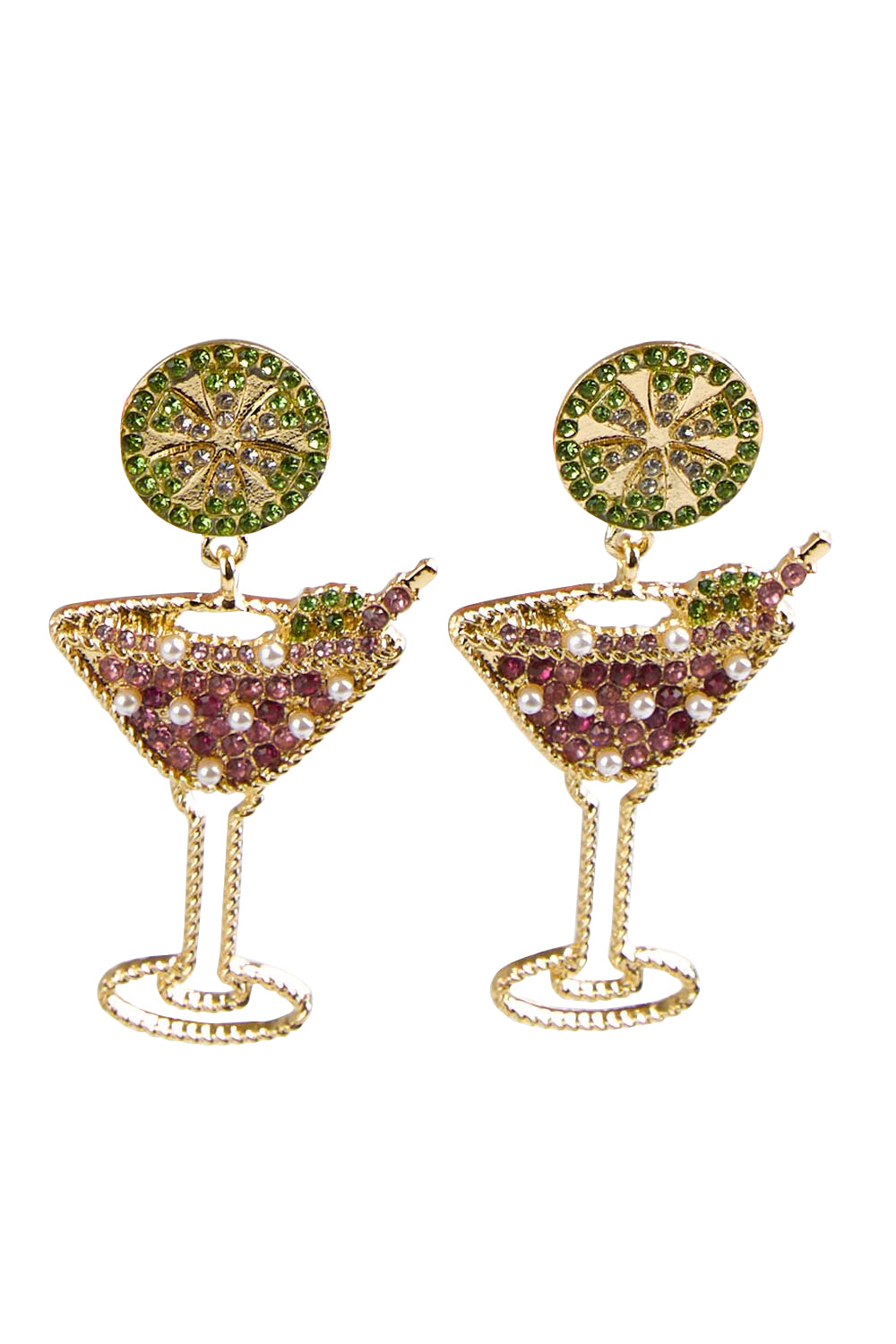 Martini Time Crystal Earring - Pinkgreen