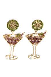 Martini Time Crystal Earring - Pinkgreen