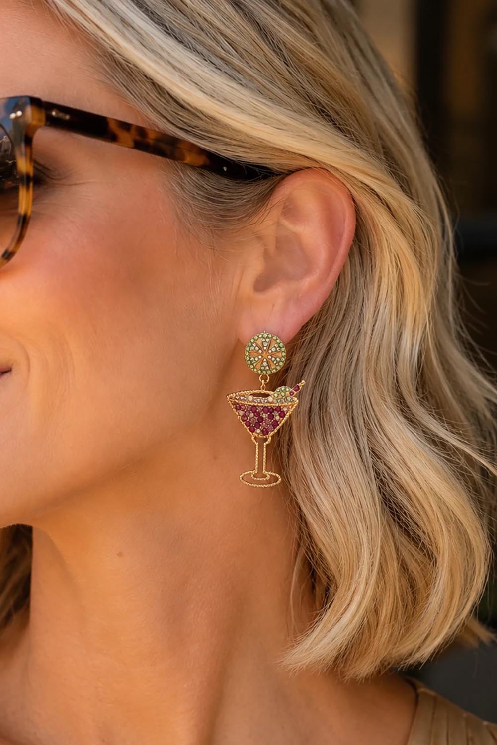 Martini Time Crystal Earring - Pinkgreen