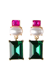 Product shot of the Matilda Geometric Crystal Earring - Fuchiaemerald in colour Fuchiaemerald, from the front