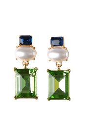 Product shot of the Matilda Geometric Crystal Earring - Navygreen in colour Navygreen, from the front