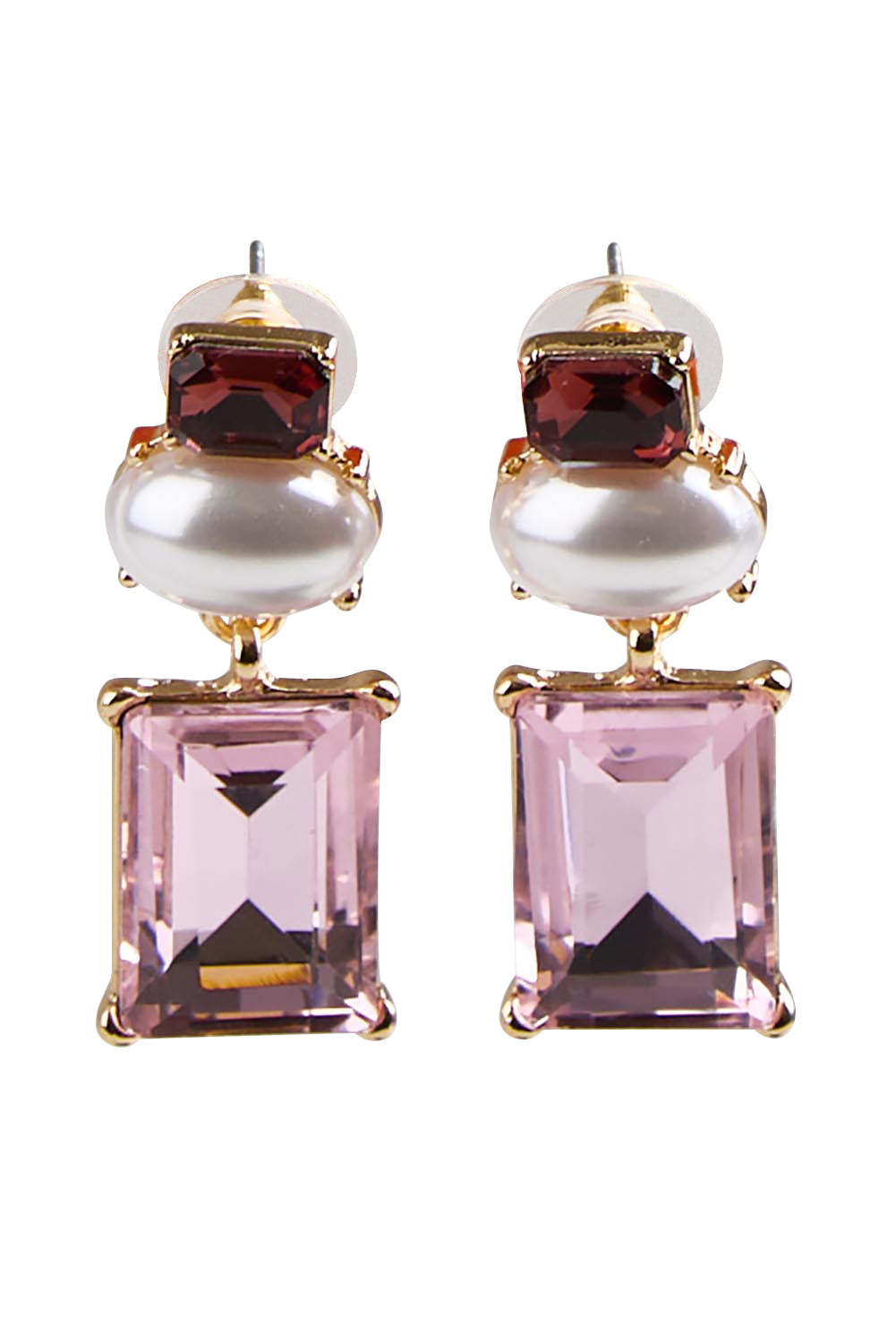 Matilda Geometric Crystal Earring - Pinkmaroon