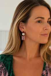 Matilda Geometric Crystal Earring - Pinkmaroon